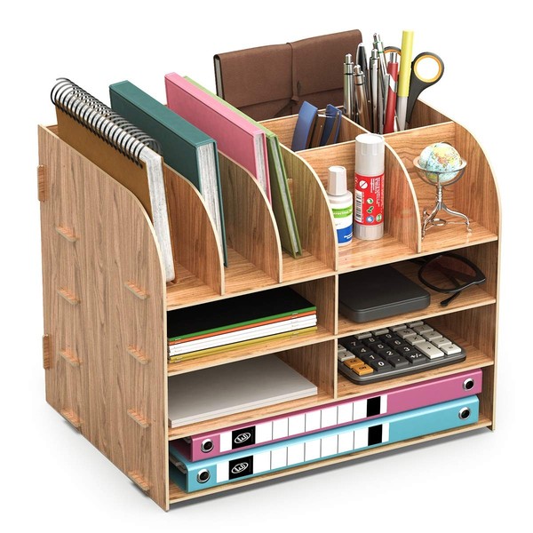 Schreibtisch Organizer Holz BüRo Aufbewahrung Regal Ablage FäCher 34X28X25 Cm-image