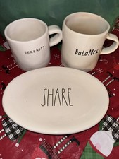 RAE DUNN 3 PIECE Set 2 MUGS &amp; 1 Plate  - Balance - Share - Serenity - Various
