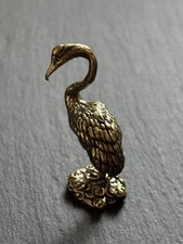 Kranich Messing Massiv auf Podest | Deko Tierfigur Vogel | Geschenkidee