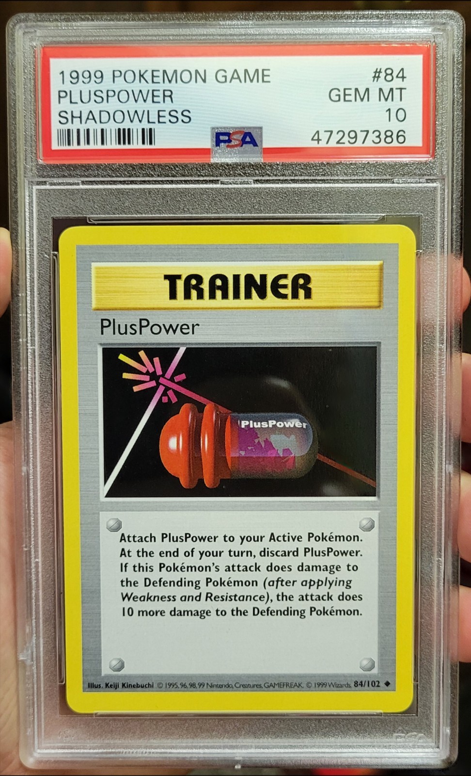 1999 POKEMON BASE SET SHADOWLESS #84 PLUSPOWER PSA 10