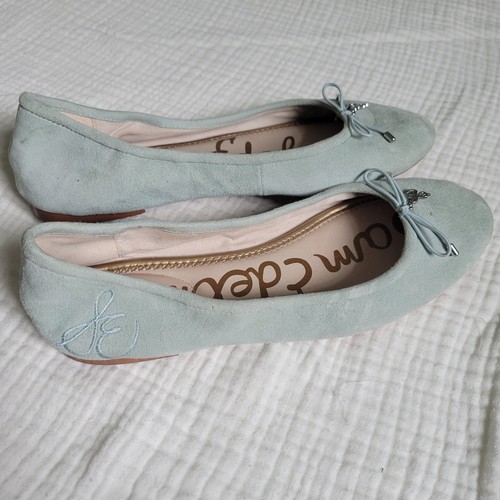 Sam Edelman Womens 8 Ballet Flats Felicia Leather Rounded Toe Bow Slip on Blue - Picture 4 of 8