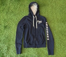 Y2K Abercrombie Fitch Hoodie Navy Fleece Full Zip Full Embroidery Women  s MEDIUM
