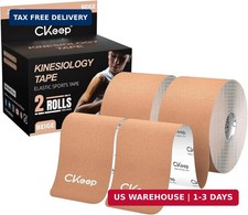 CKeep Kinesiology Tape, Uncut Premium Elastic Athletic Tape 2 Rolls, Beige  Ori