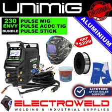 UNIMIG ENVY Multi 230 ACDC Pulse Welder Aluminium Bundle + Helmet Wire U11203