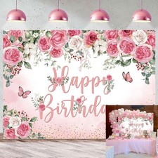 Pink Flowers Happy Birthday Backdrop 7x5FT Pink Watercolor Floral Photography...