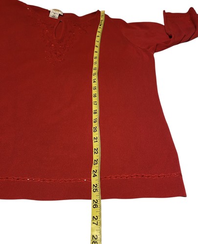 Talbots Silk Blend Beaded Sweater Women’s 2X Red Keyhole Quiet Luxury Preppy - Picture 9 of 17