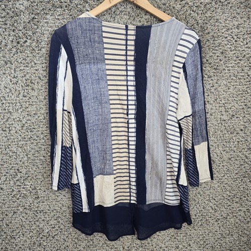 Chicos Top Mujer 0 EE. UU. Pequeño Azul Cuello Redondo Estampado Elastizado Camiseta Informal Damas - Imagen 7 de 7