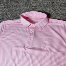 Rhoback Men  s Large The Birdie Stripe Short Sleeve Performance Polo White Pink