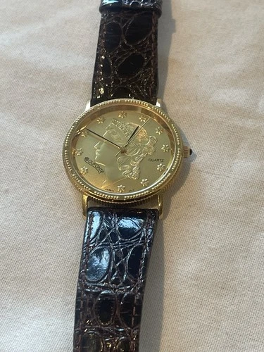 Vintage Dufonte Lucien Piccard Liberty Coin Watch Unisex 32mm New Battery