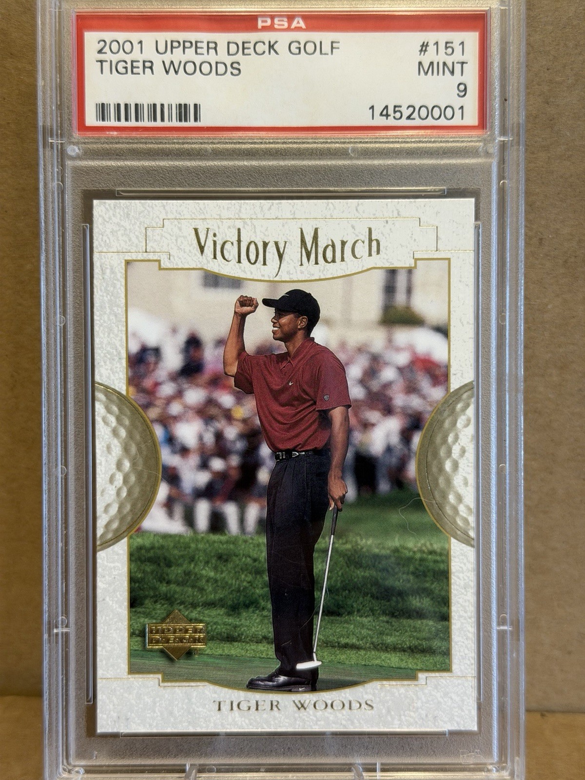 2001 Upper Deck Tiger Woods Rc PSA 9 #151 Victory March view 1
