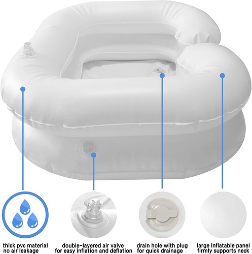 Inflatable Shampoo Basin, Portable Bedside Shower for 2 Piece Set, White - Picture 8 of 9