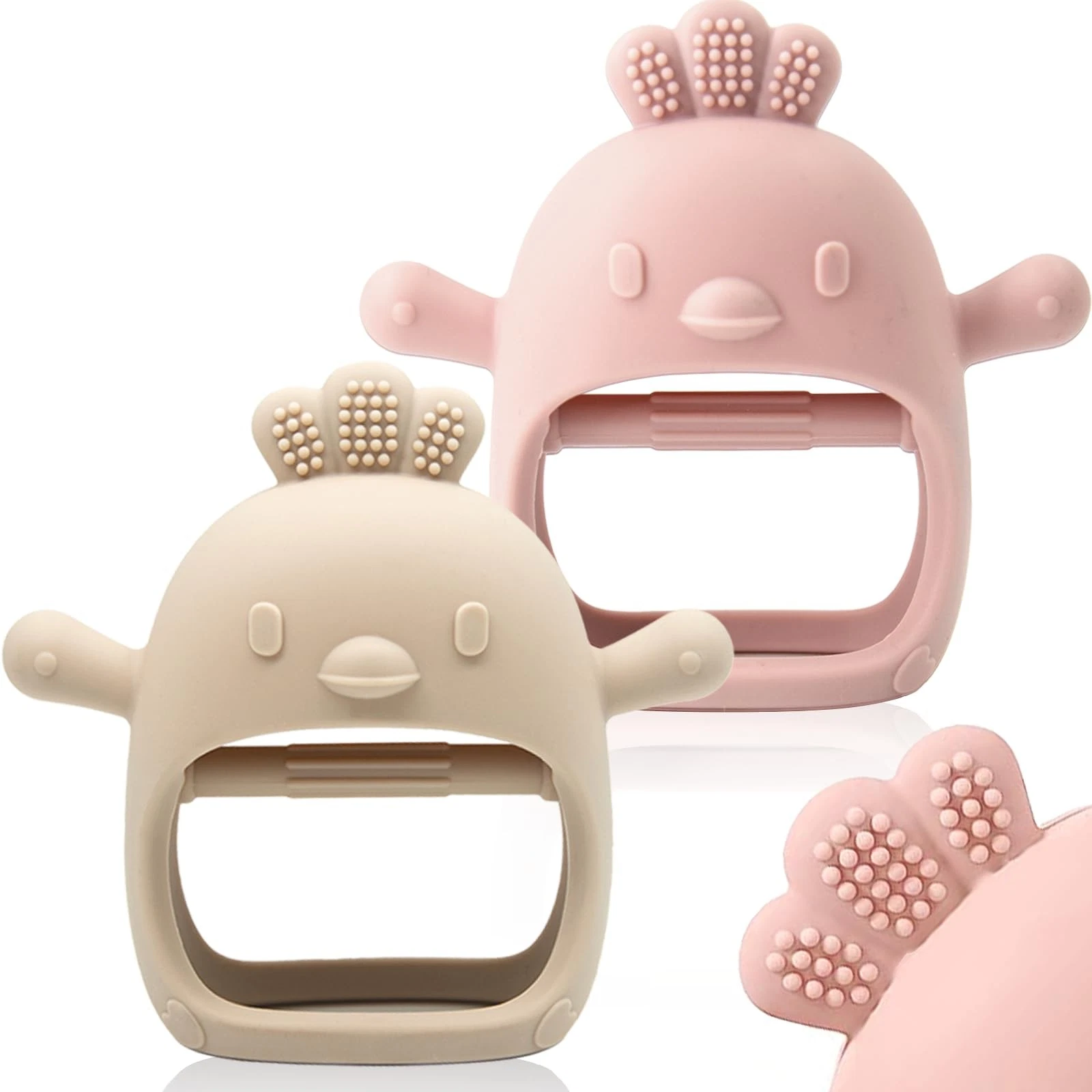ChooKaChoo 2 Pack Baby Teething Toy Silicone Mitten Pink & Caramel