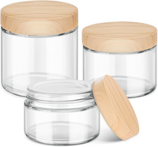 Glass Cosmetic Jars with Plastic Woodgrain Lids, 4 Oz, 2 Oz 1 Oz Small Glass Sto
