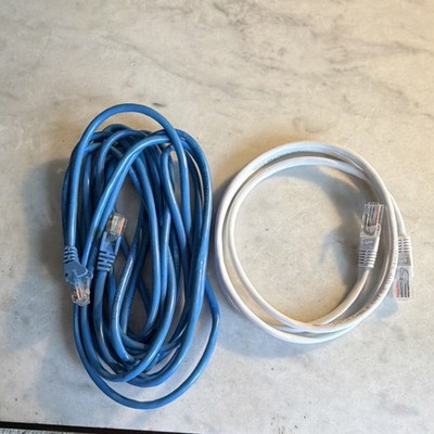 Lot of 2 Ethernet Patch Cables RJ-45 Blue & White Round Universal