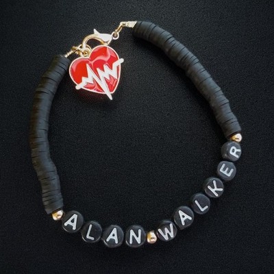 Alan Walker Fan Armband mit Heartbeat / Lifeline / Herz Anhänger schwarz