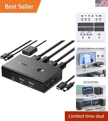4K@60Hz HDMI KVM Switch for 2 Computers with 4 USB Ports & Desktop Controller