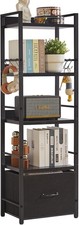 Ladder Shelf，5-Tier Bookshelf with Fabric Cloth Drawer, Industrial Ladder Shelf