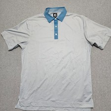 FJ Polo Shirt Size Large Blue White Footjoy Golf Performance Geometric Emb Logo