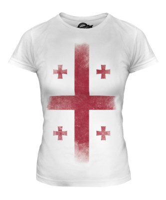 GEORGIA FADED FLAG LADIES T-SHIRT TEE TOP SAK'ART'VELO FOOTBALL GEORGIAN GIFT