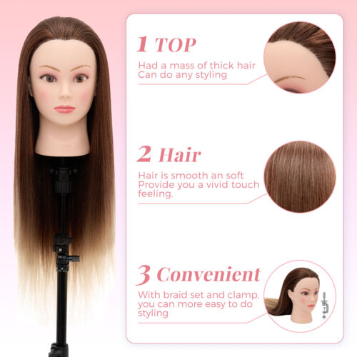 26 Inch Mannequin Head Training Doll Hairdressing Styling Practice Braid w/Clamp - Picture 5 of 12