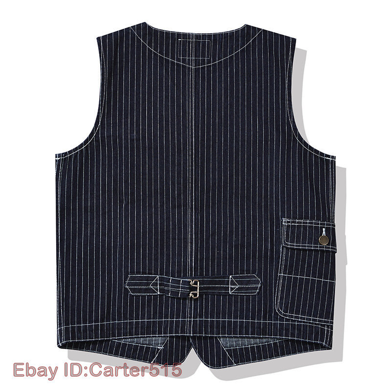 Gilet decontracte retro homme vintage coton raye bouton denim vetements de trava