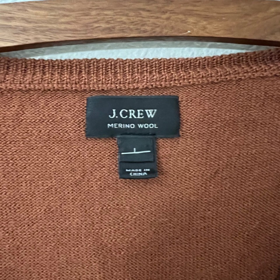 J Crew Mens Rust Brown Merino Wool Vneck Pullover Sweater Size Large eBay