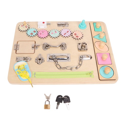 Wooden Sensory Activity Board With Key And Lock Latches Zip Up Gears Sensory NDE - Picture 17 of 18