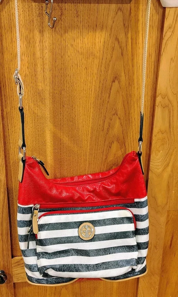 Giani Bernini Red White Stripe Shoulder Strap Handbags Crossbody Purse M2 - Image 2 of 4