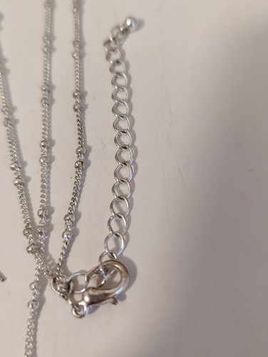 Women's 32.5" Hammered Silver Heart Chain Links Small Beads Necklace Match Ear - Picture 4 of 5