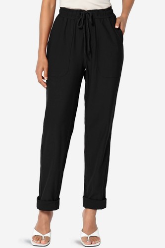 TheMogan S~3X Drawstring High Waist Cuffed Hem Soft Stretch Cotton Twill Pants - Picture 29 of 44