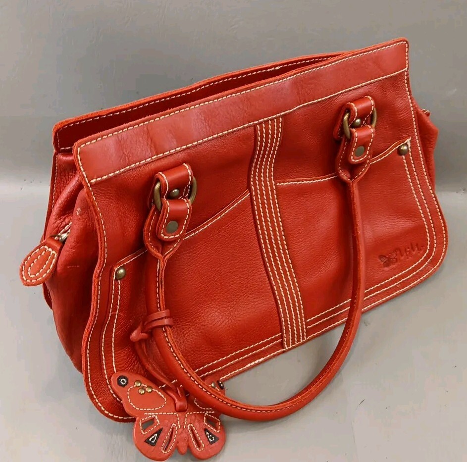 MiMo Leather Handbag Large Mauve Rose Double Handle Butterfly