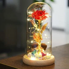 LED Galaxy Rose Flower in Glass Dome Valentine's Day Girlfriend Gifts