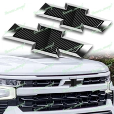 Carbon Fiber For 2022-2024 Chevy Silverado Front Grill & Tailgate Bow tie Emblem