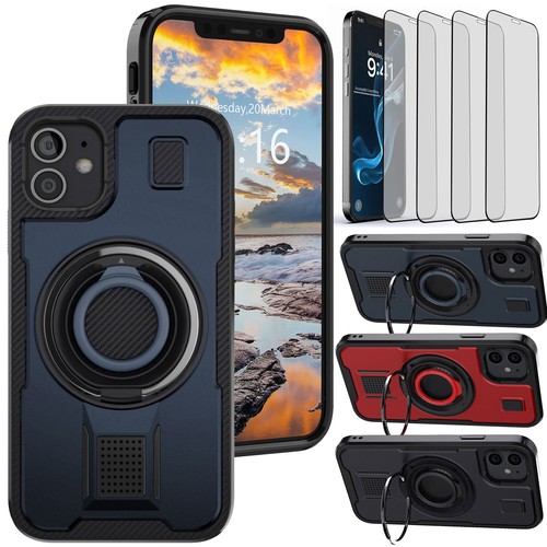 For Apple iPhone 11 Hybrid Hard Case Ring Kickstand Holder Cover Tempered Glass - Picture 1 of 33