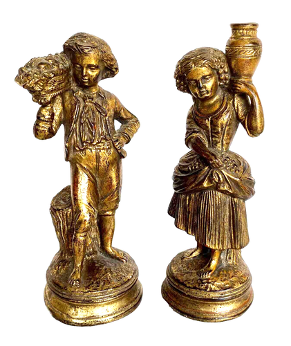 Estatuillas de niño y niña Borghese pintadas en oro de colección Hollywood Regency 9" - Imagen 10 de 10