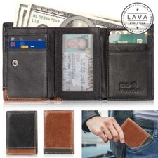 Real Leather Slim Wallets For Men Trifold Mens Wallet W/ ID Window RFID Blocking