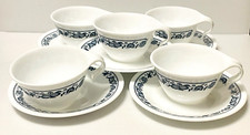 VTG Corelle by Corning USA Old Town Blue Set of 5 Hook Handle Cups & 5 Saucers.