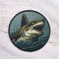 GREAT WHITE SHARK PATCH iron-on FISH applique Carcharodon Carcharias Ocean 