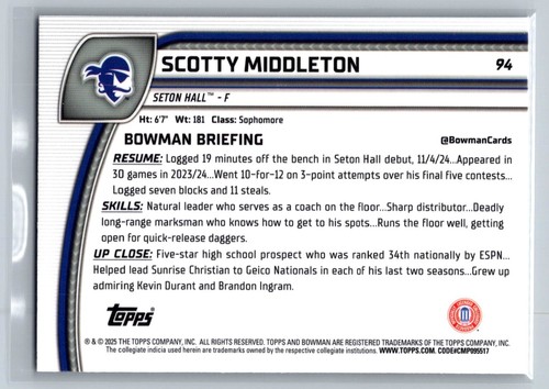 2024-25 Bowman U Chrome - Scotty Middleton #94 Purple Wave Refractor - Picture 2 of 2