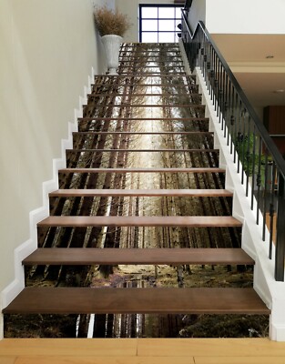 3D Wasserfall Bäume ZHU855 Stair Risers Dekoration Fototapete Vinyl Tapete Amy