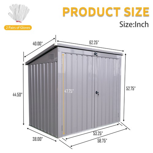 Outdoor Metal Garbage Bin Shed 2 Trash Cans with Sloped Roof Lockable for Yard - Picture 33 of 39