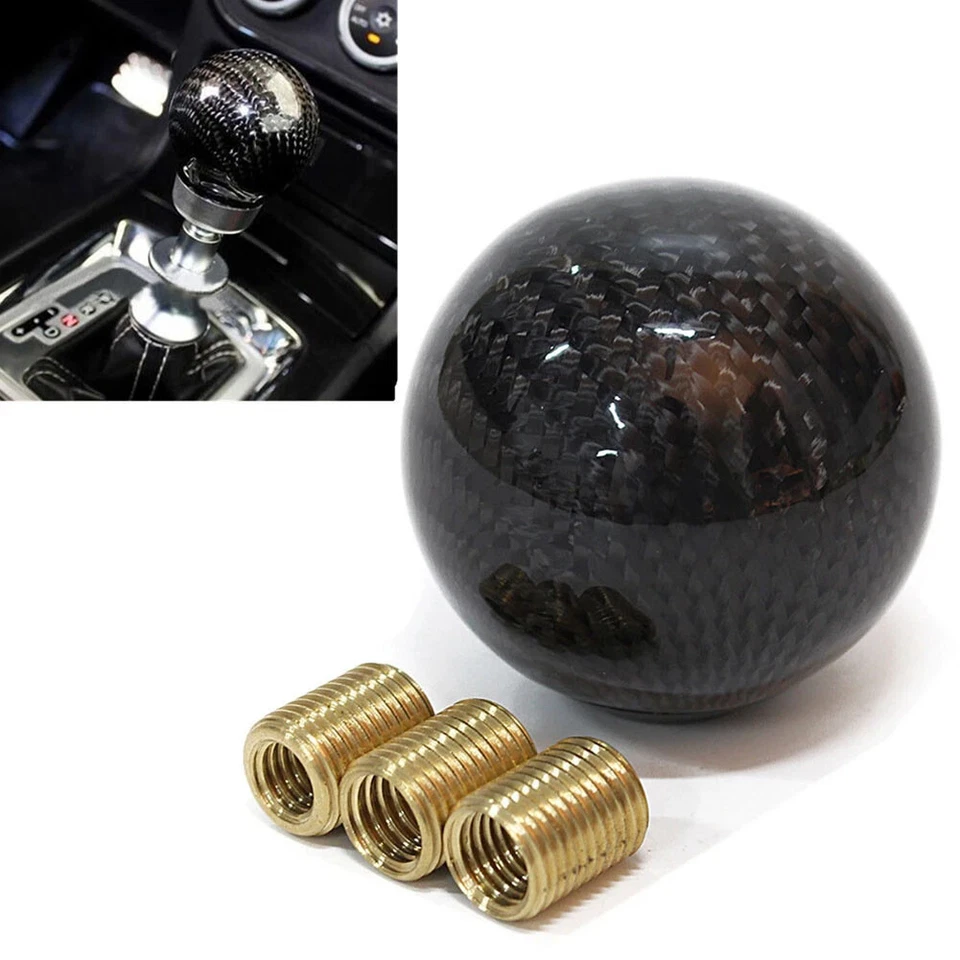 Palanca de cambios de aluminio con cabezal de palanca de cambios universal de fibra de carbono negra para automóvil Foto 3 de 4