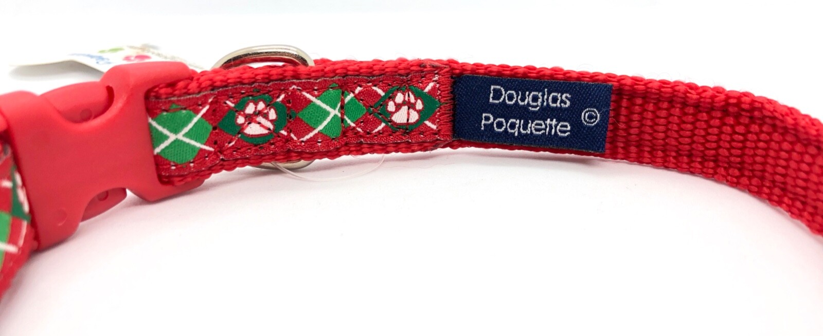 Red Argyle Dog Collar, Small, Douglas Paquette, Adjustable, NEW, FREE