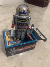 Vintage Retro Robot-7 Wind-up Mechanical Tin Litho Toy Walking - Original Box B