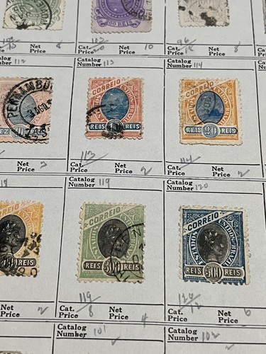 1800's BRAZIL STAMP LOT ON AUCTION PAGE, ALL DIFFERENT SON CANCELS FANCY CANCELS - Picture 6 of 10