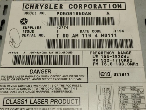 P05091650AB Sistema Audio/Radio Cd para CHRYSLER PT CRUISER 2004 178736 - Imagen 3 de 9