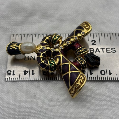 Joan Rivers Enamel Russian Cossack Dancer Brooch Gold Tone Crystal Rhinestones - Picture 7 of 7
