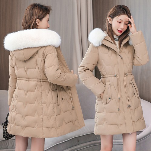 Damen Winter Baumwolle Mantel Daunenjacke Schwarz Fell Kapuze Baumwolle Outwear Parka - Bild 5 von 55