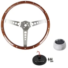 CJ Classics Steering Wheel Kit Wood Grain 3-Bolt 14” 3-Hole Spokes Mustang 19...