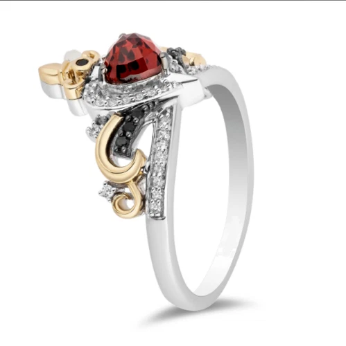 Anillo con halo de reina malvada granate rojo creado en laboratorio joyería fina de 1,30 quilates en plata 925 Foto 4 de 4